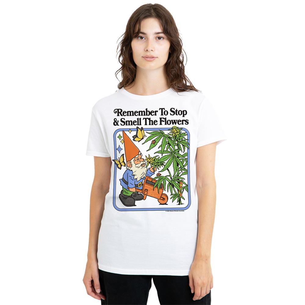 White - Back - Steven Rhodes Womens-Ladies Smell The Flowers T-Shirt