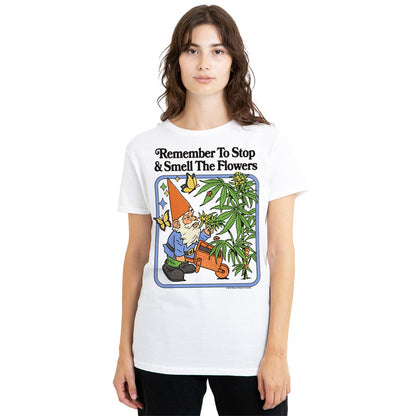 White - Back - Steven Rhodes Womens-Ladies Smell The Flowers T-Shirt