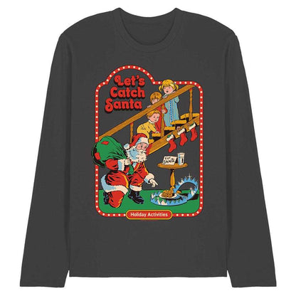 Black - Front - Steven Rhodes Unisex Adult Let´s Catch Santa Long-Sleeved T-Shirt