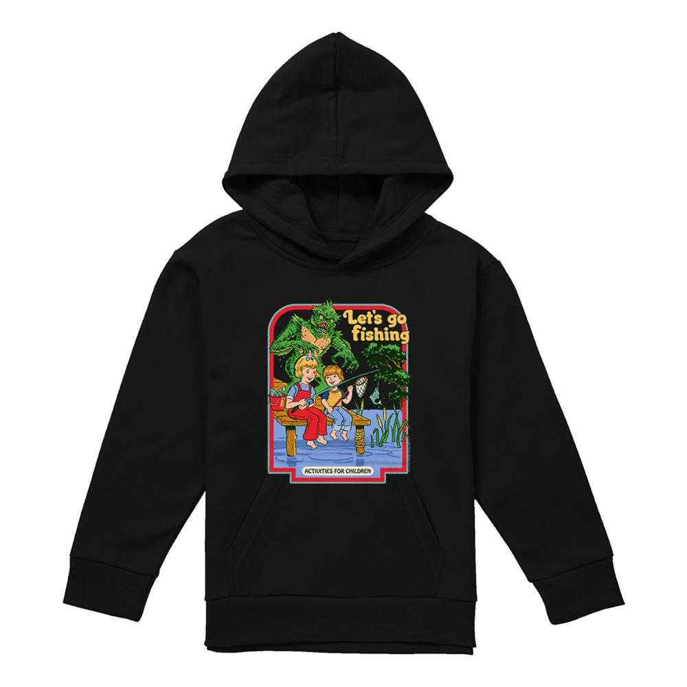 Black - Front - Steven Rhodes Childrens-Kids Let´s Go Fishing Hoodie