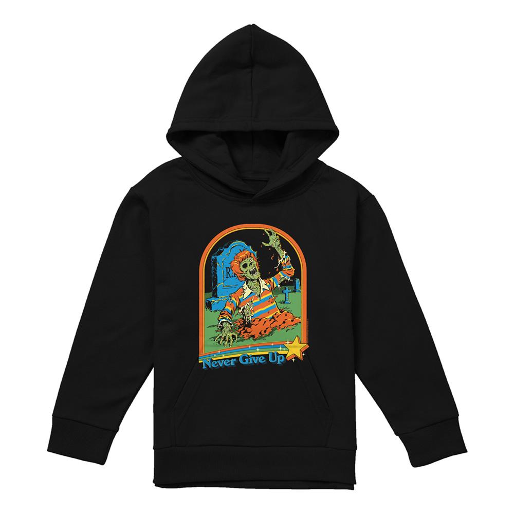 Black - Front - Steven Rhodes Childrens-Kids Never Give Up Hoodie