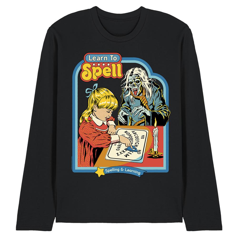 Black - Front - Steven Rhodes Unisex Adult Learn To Spell Long-Sleeved T-Shirt