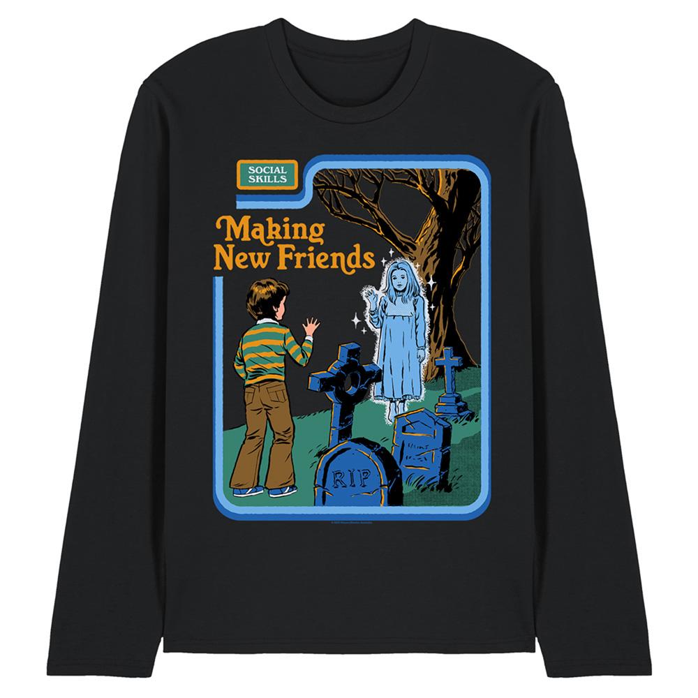 Black - Front - Steven Rhodes Unisex Adult Making New Friends Long-Sleeved T-Shirt