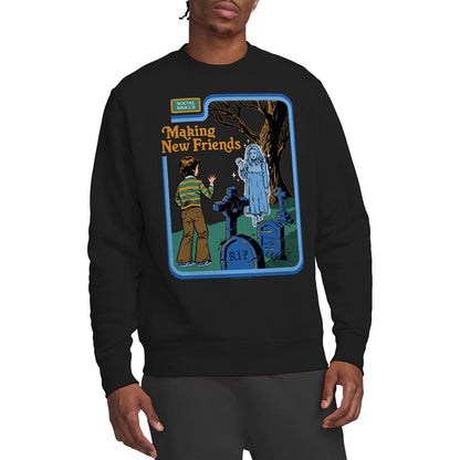 Black - Back - Steven Rhodes Unisex Adult Making New Friends Sweatshirt