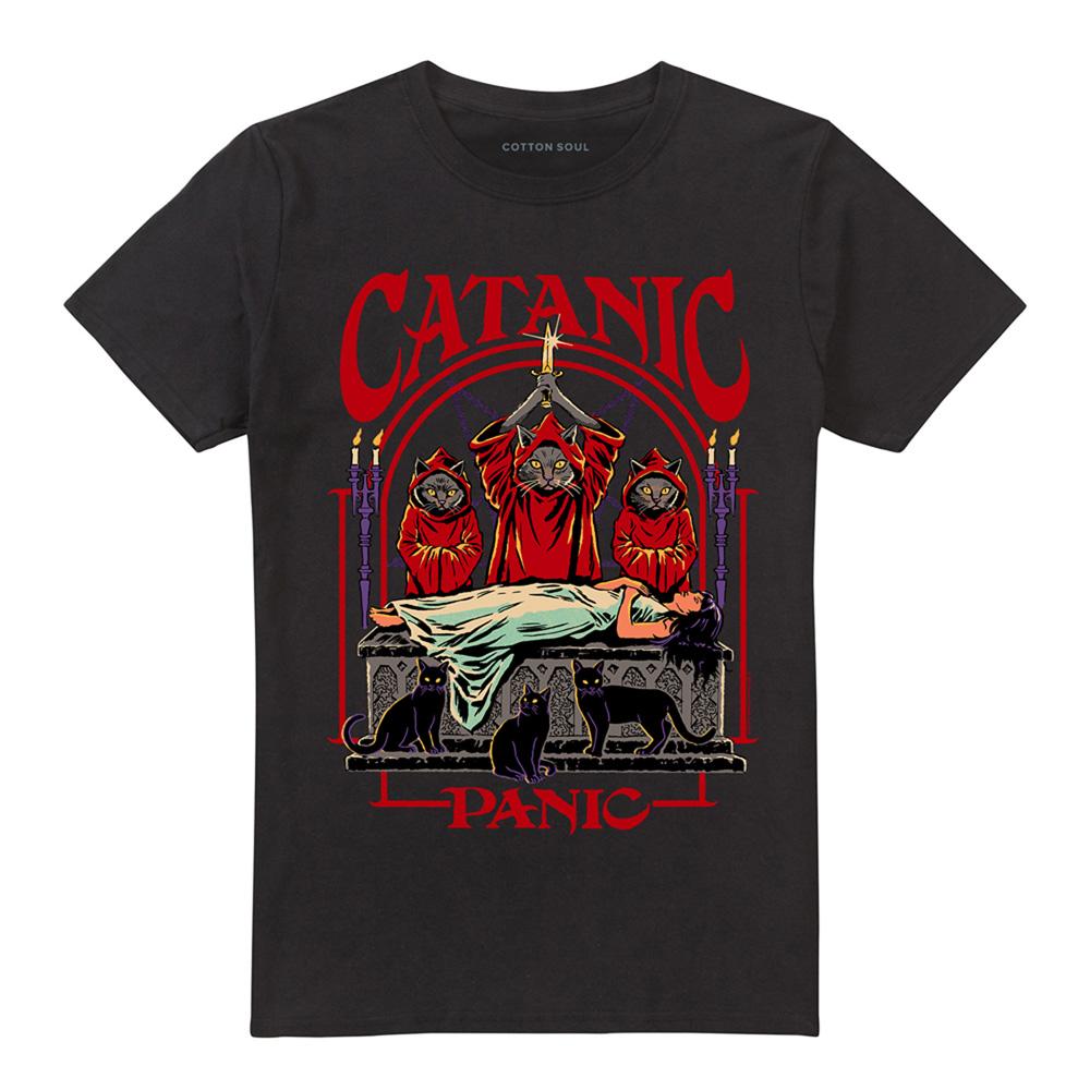 Black - Front - Steven Rhodes Unisex Adult Catanic Panic T-Shirt