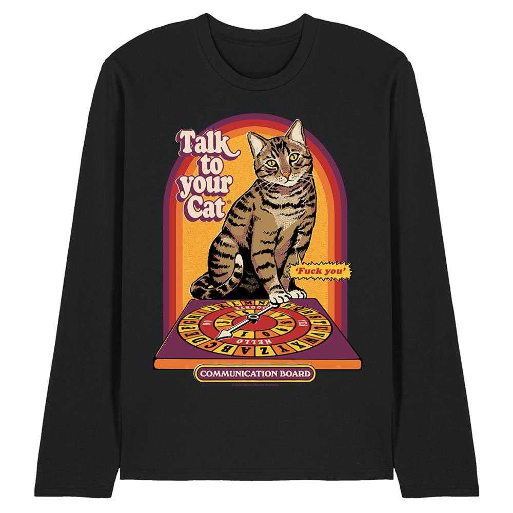 Black - Front - Steven Rhodes Unisex Adult Talk To Your Cat Long-Sleeved T-Shirt