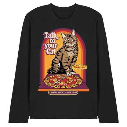 Black - Front - Steven Rhodes Unisex Adult Talk To Your Cat Long-Sleeved T-Shirt