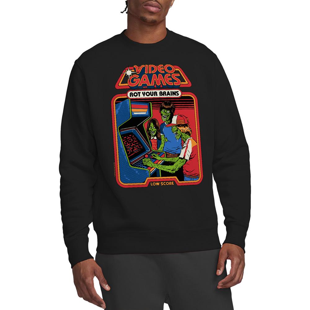 Black - Back - Steven Rhodes Unisex Adult Video Games Rot Your Brains Sweatshirt