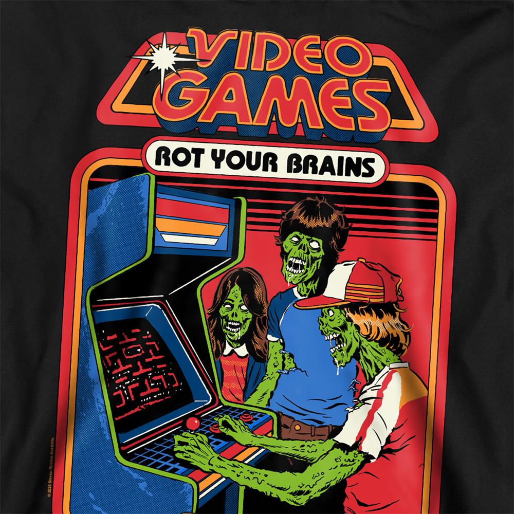 Black - Side - Steven Rhodes Unisex Adult Video Games Rot Your Brains Sweatshirt