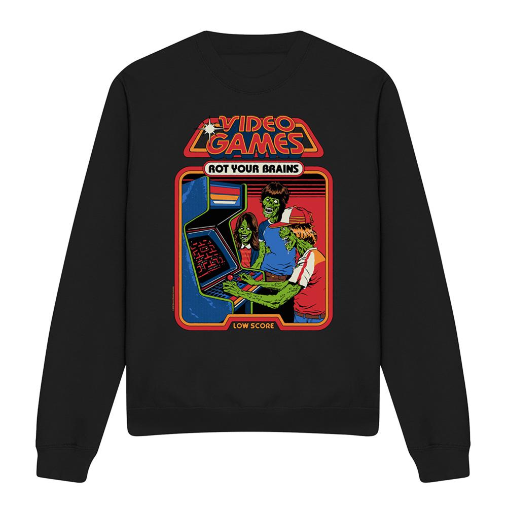 Black - Front - Steven Rhodes Unisex Adult Video Games Rot Your Brains Sweatshirt