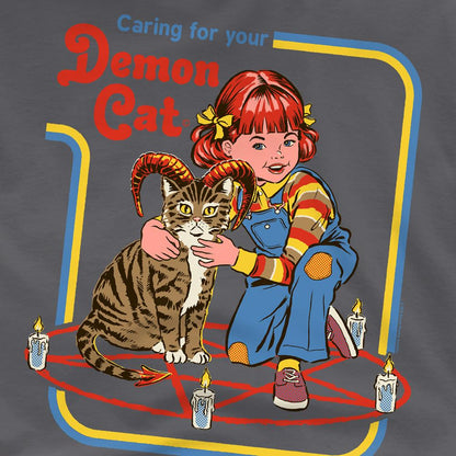 Charcoal - Side - Steven Rhodes Unisex Adult Caring For Your Demon Cat T-Shirt
