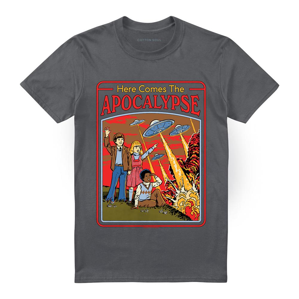 Charcoal - Front - Steven Rhodes Unisex Adult Here Comes The Apocalypse T-Shirt