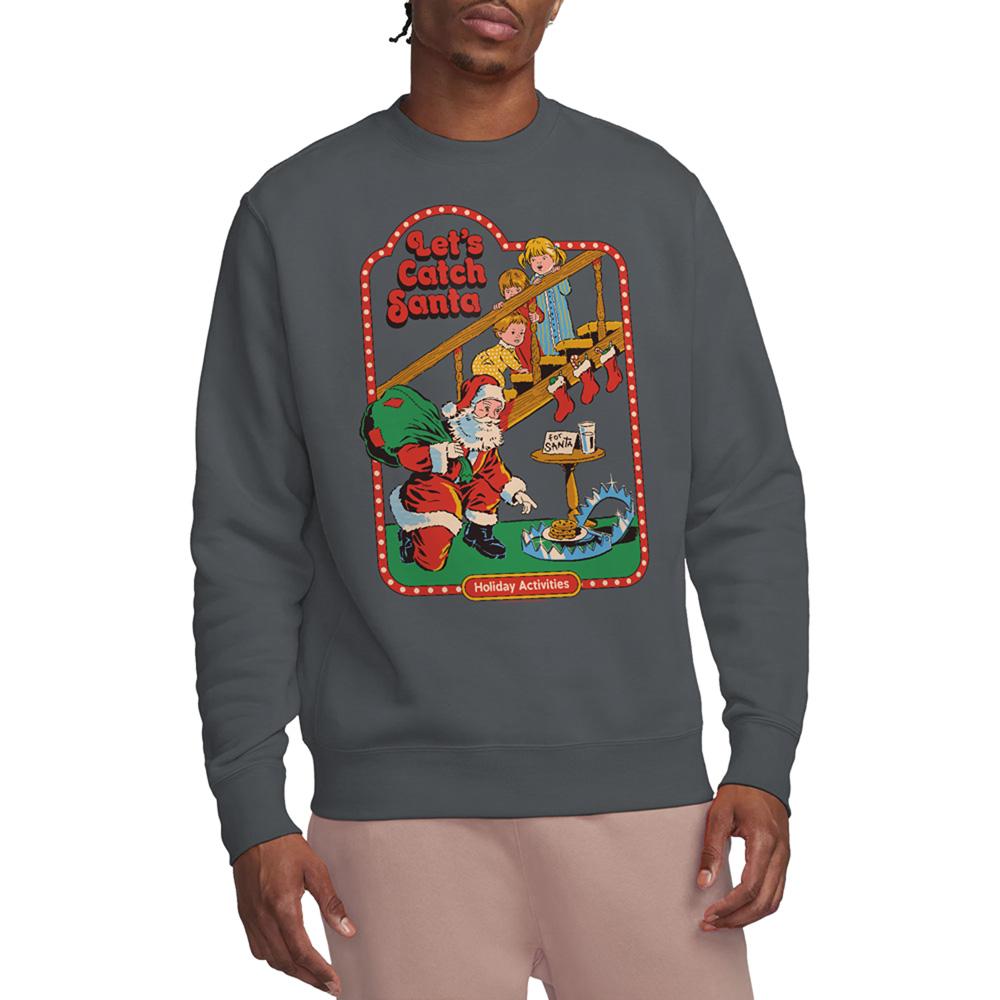 Charcoal - Back - Steven Rhodes Unisex Adult Let´s Catch Santa Sweatshirt