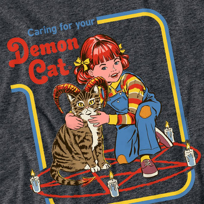 Charcoal - Side - Steven Rhodes Unisex Adult Caring For Your Demon Cat Heather T-Shirt