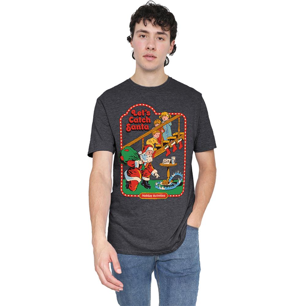 Charcoal - Back - Steven Rhodes Unisex Adult Let´s Catch Santa Heather T-Shirt