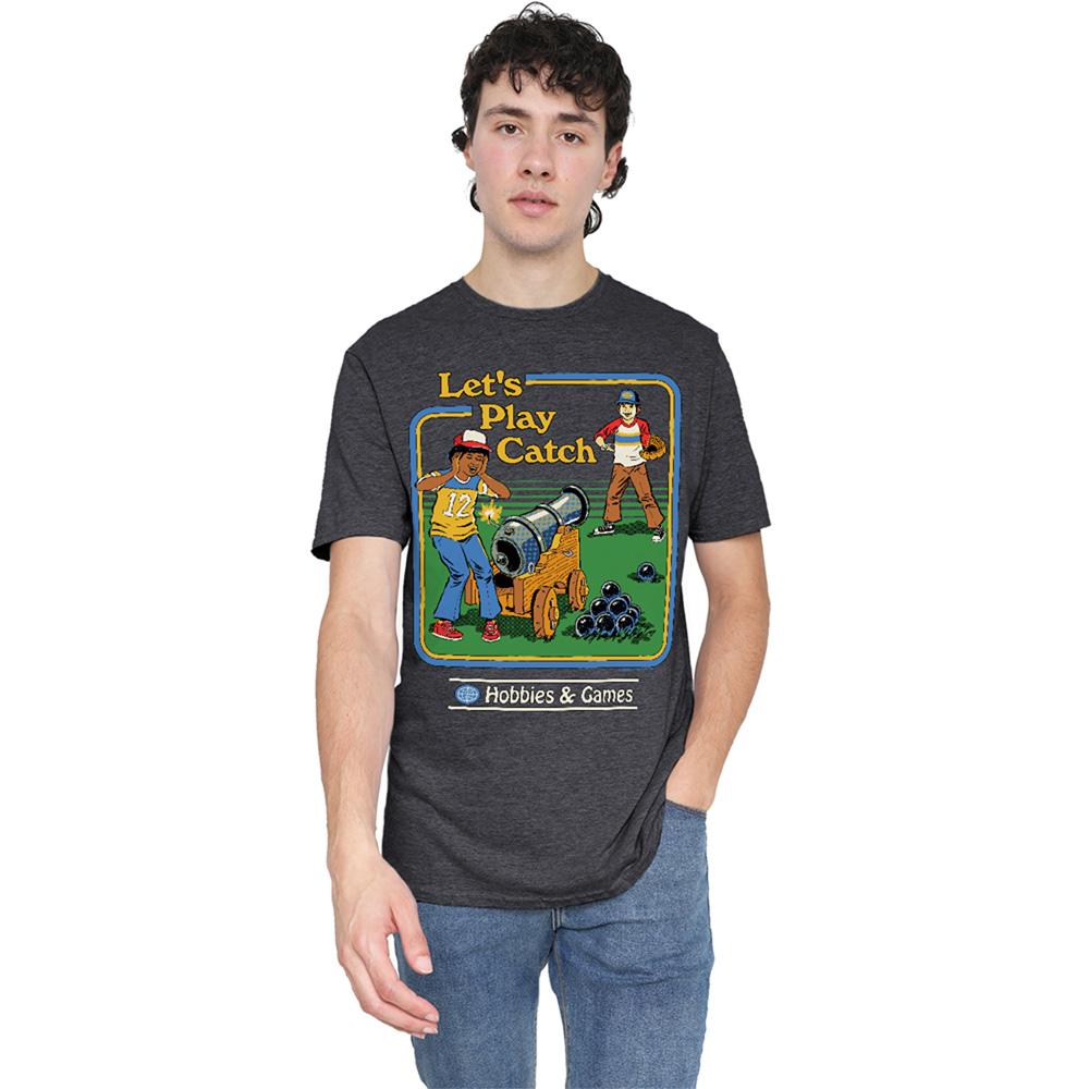 Charcoal - Back - Steven Rhodes Unisex Adult Let´s Play Catch Heather T-Shirt
