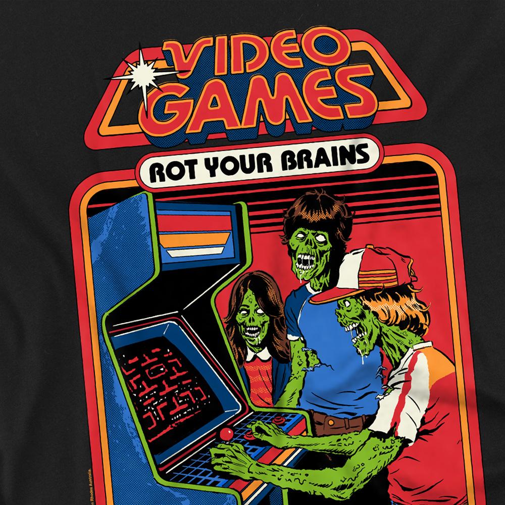 Black - Side - Steven Rhodes Unisex Adult Video Games Rot Your Brains Long-Sleeved T-Shirt