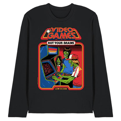 Black - Front - Steven Rhodes Unisex Adult Video Games Rot Your Brains Long-Sleeved T-Shirt