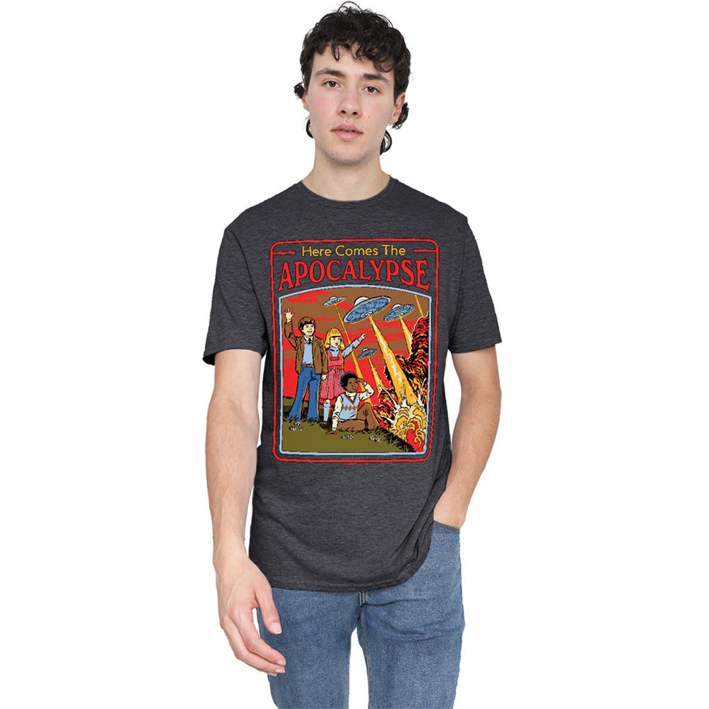 Charcoal - Back - Steven Rhodes Unisex Adult Here Comes The Apocalypse Heather T-Shirt