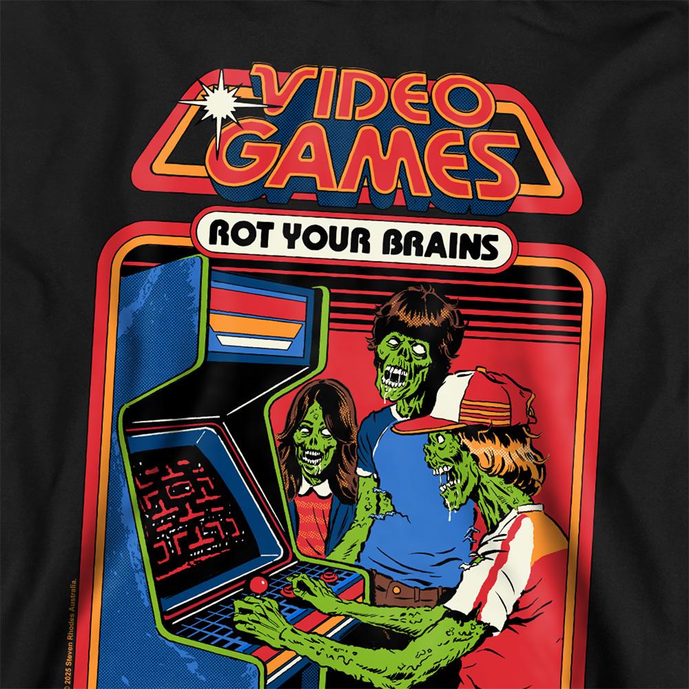 Black - Side - Steven Rhodes Childrens-Kids Video Games Rot Your Brains Hoodie