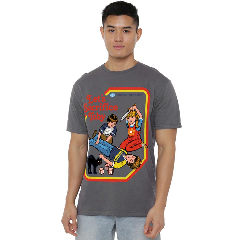 Charcoal - Back - Steven Rhodes Unisex Adult Let´s Sacrifice Toby T-Shirt