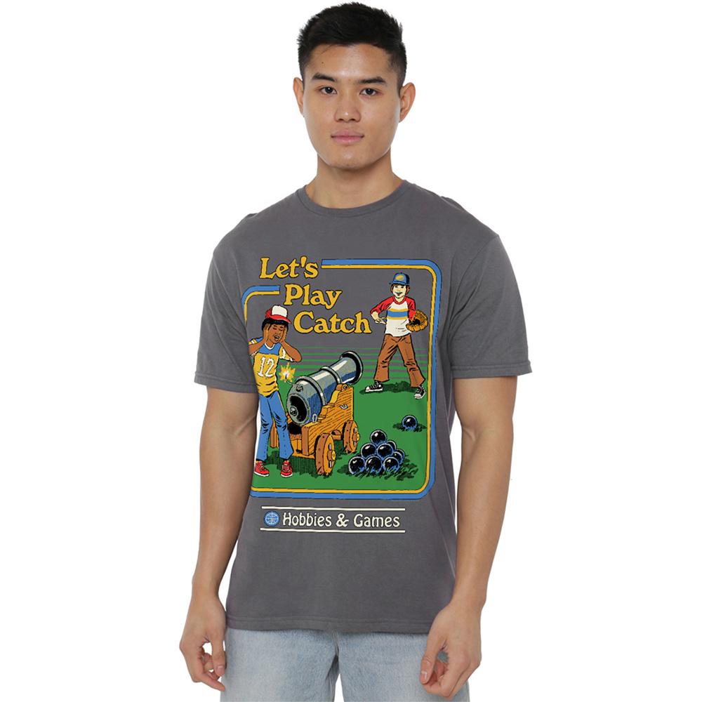 Charcoal - Back - Steven Rhodes Unisex Adult Let´s Play Catch T-Shirt