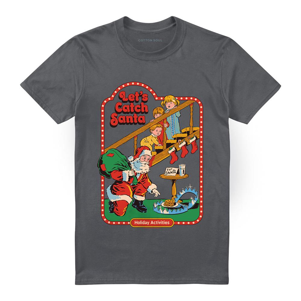 Charcoal - Front - Steven Rhodes Unisex Adult Let´s Catch Santa T-Shirt