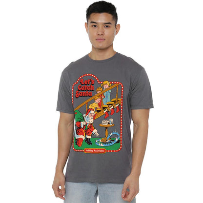 Black - Back - Steven Rhodes Unisex Adult Let´s Catch Santa T-Shirt