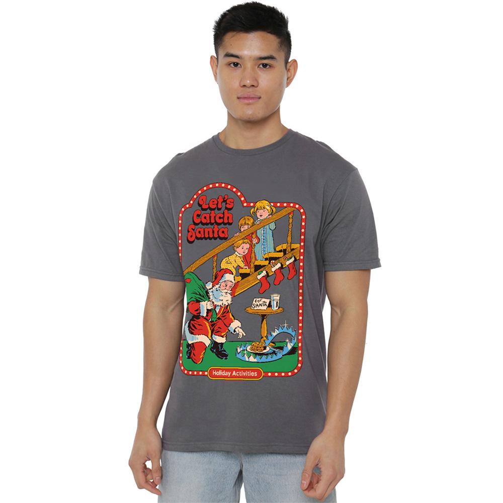 Charcoal - Back - Steven Rhodes Unisex Adult Let´s Catch Santa T-Shirt