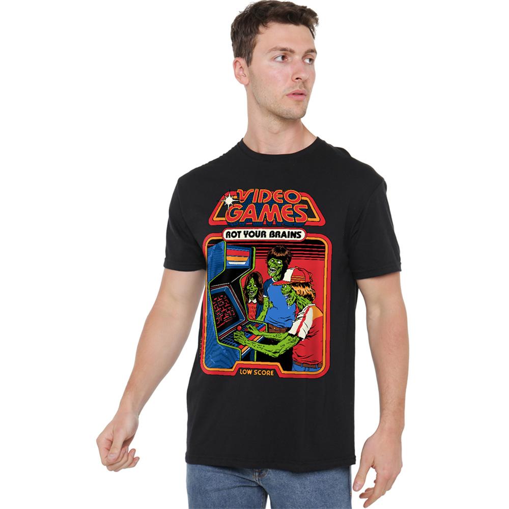 Black - Back - Steven Rhodes Unisex Adult Video Games Rot Your Brains T-Shirt