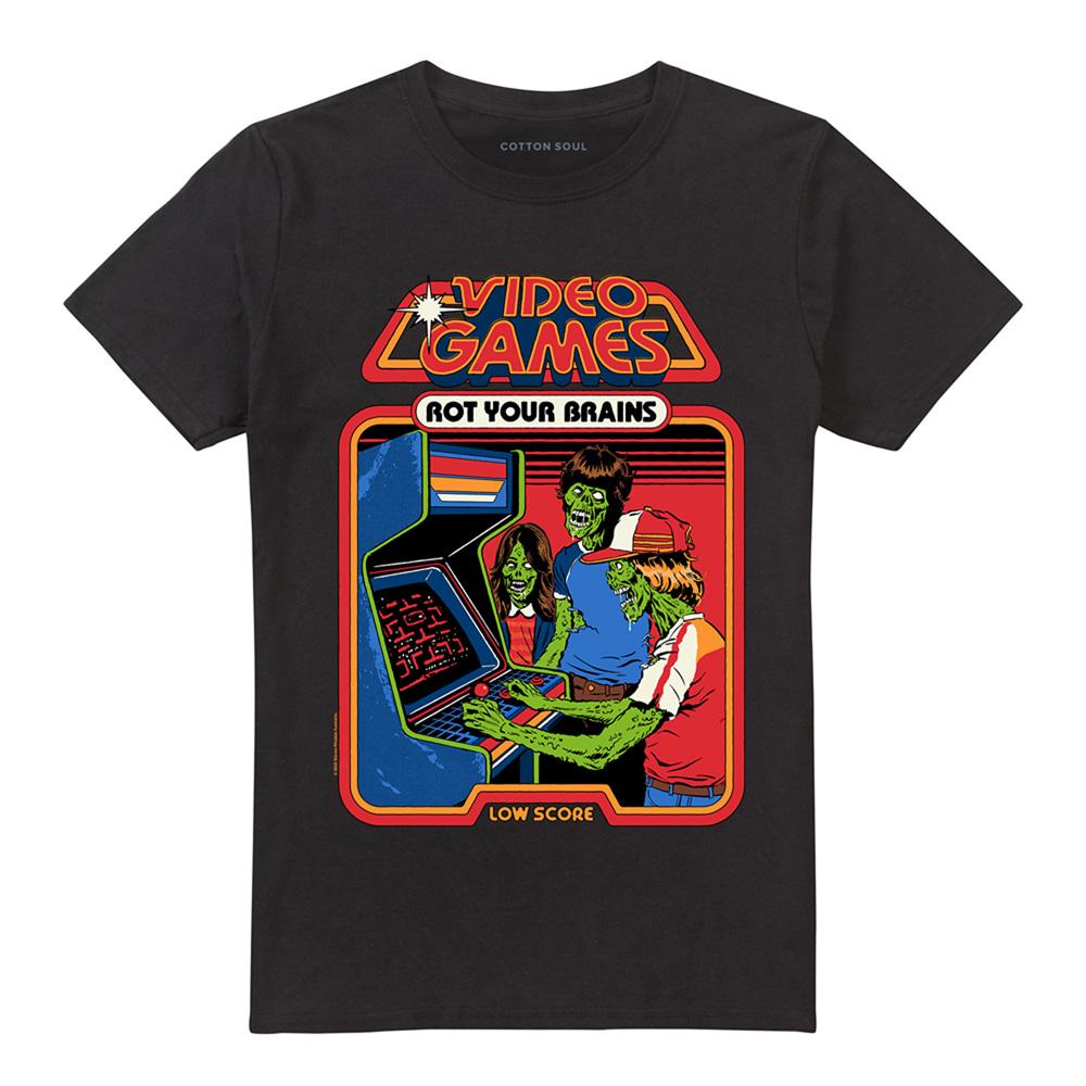Black - Front - Steven Rhodes Unisex Adult Video Games Rot Your Brains T-Shirt