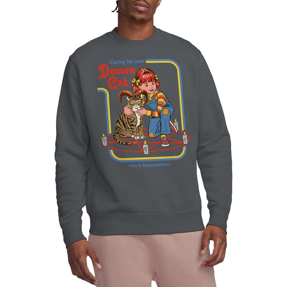 Charcoal - Back - Steven Rhodes Unisex Adult Caring For Your Demon Cat Sweatshirt