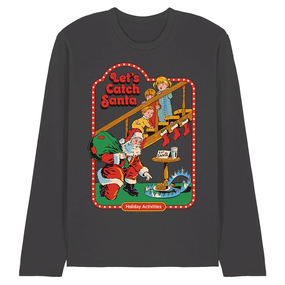 Charcoal - Front - Steven Rhodes Unisex Adult Let´s Catch Santa Long-Sleeved T-Shirt