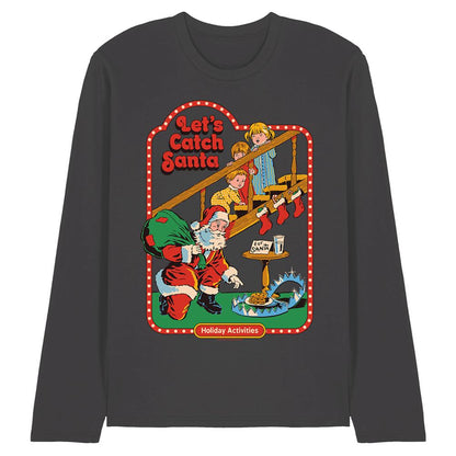 Charcoal - Front - Steven Rhodes Unisex Adult Let´s Catch Santa Long-Sleeved T-Shirt