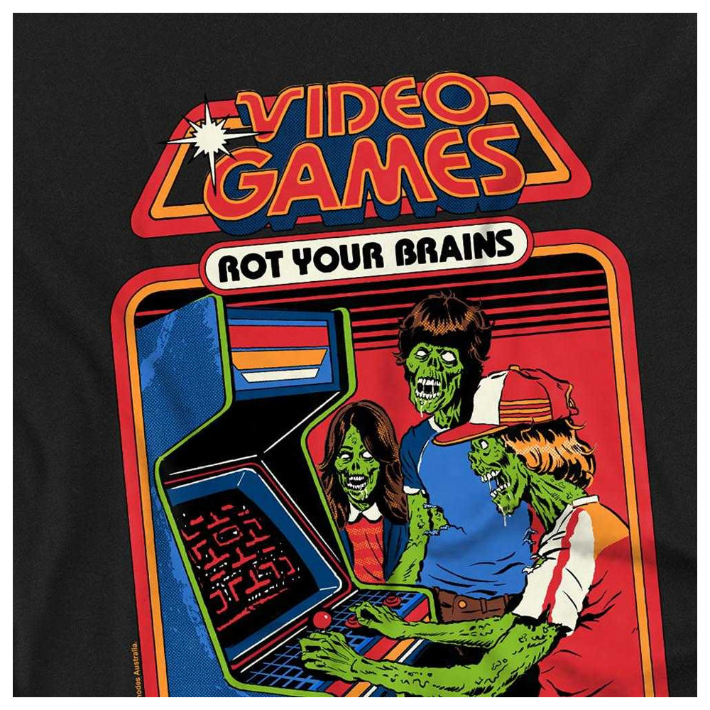 Black - Side - Steven Rhodes Childrens-Kids Video Games Rot Your Brains T-Shirt