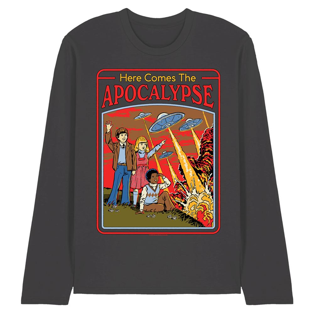 Charcoal - Front - Steven Rhodes Unisex Adult Here Comes The Apocalypse Long-Sleeved T-Shirt