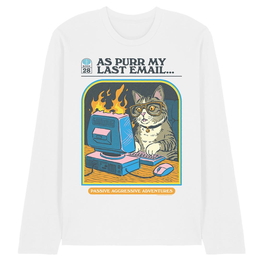 White - Front - Steven Rhodes Unisex Adult As Purr My Last Email Long-Sleeved T-Shirt