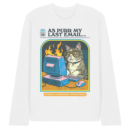 White - Front - Steven Rhodes Unisex Adult As Purr My Last Email Long-Sleeved T-Shirt