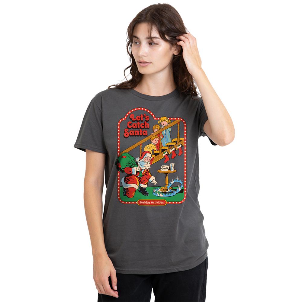 Black - Back - Steven Rhodes Womens-Ladies Let´s Catch Santa T-Shirt