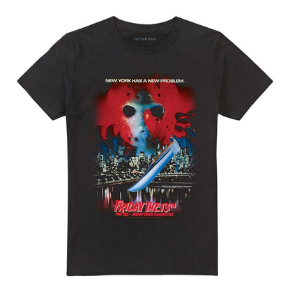 Black - Front - Friday the 13th Part VIII: Jason Takes Manhattan Unisex Adult Vintage Poster T-Shirt