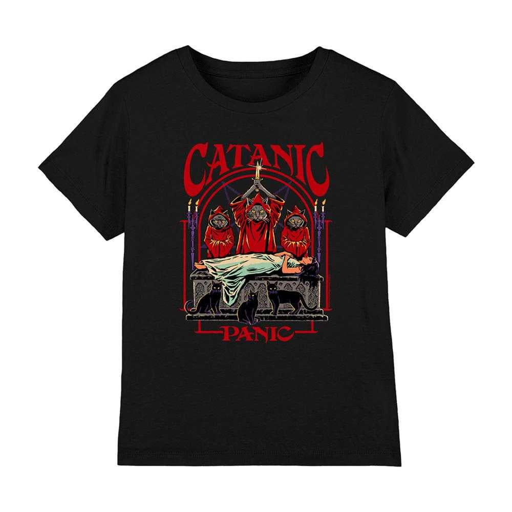 Black - Front - Steven Rhodes Childrens-Kids Catanic Panic T-Shirt