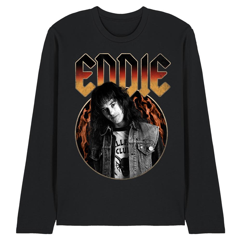 Black - Front - Stranger Things Unisex Adult Eddie Munson Rock Long-Sleeved T-Shirt