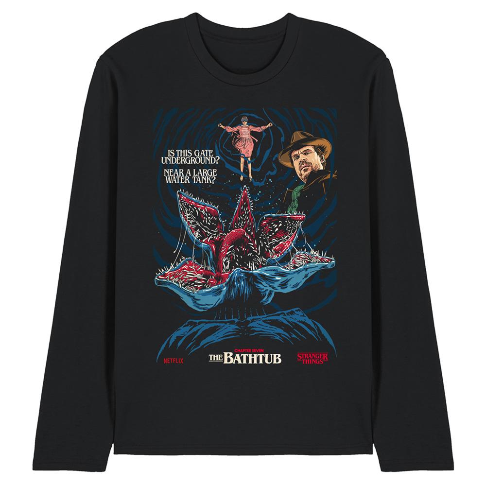 Black - Front - Stranger Things Unisex Adult Butcher Billy Season 1 Chapter 8 Homage Long-Sleeved T-Shirt