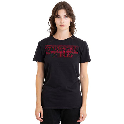 Black - Back - Stranger Things Womens-Ladies Logo Outline T-Shirt