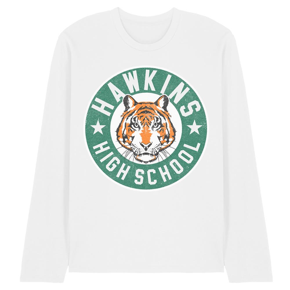 White - Front - Stranger Things Unisex Adult Hawkins High Badge Long-Sleeved T-Shirt