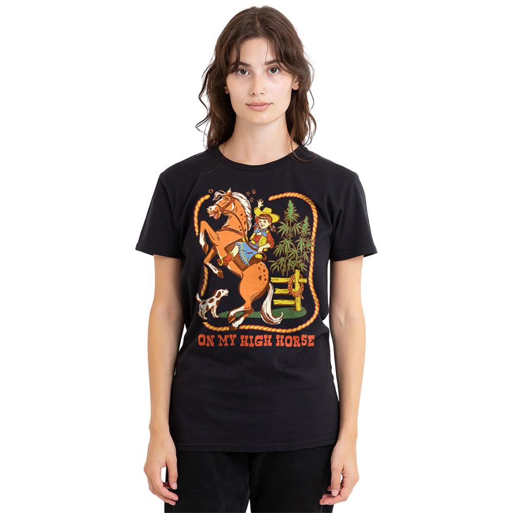 Black - Lifestyle - Steven Rhodes Womens-Ladies On My High Horse T-Shirt