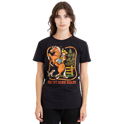 Black - Lifestyle - Steven Rhodes Womens-Ladies On My High Horse T-Shirt