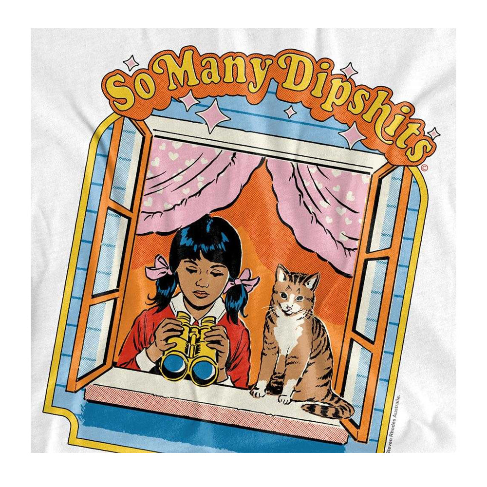 White - Side - Steven Rhodes Womens-Ladies So Many Dipshits T-Shirt