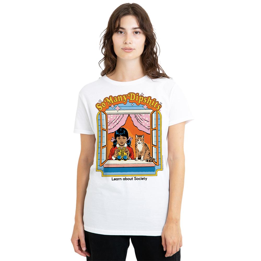 White - Lifestyle - Steven Rhodes Womens-Ladies So Many Dipshits T-Shirt