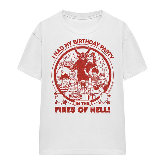 White - Front - Steven Rhodes Womens-Ladies Birthday In Hell T-Shirt